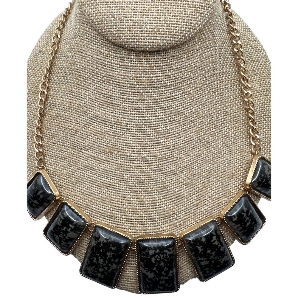 Statement Black Gray Rectangular Pendant Necklace… - image 2